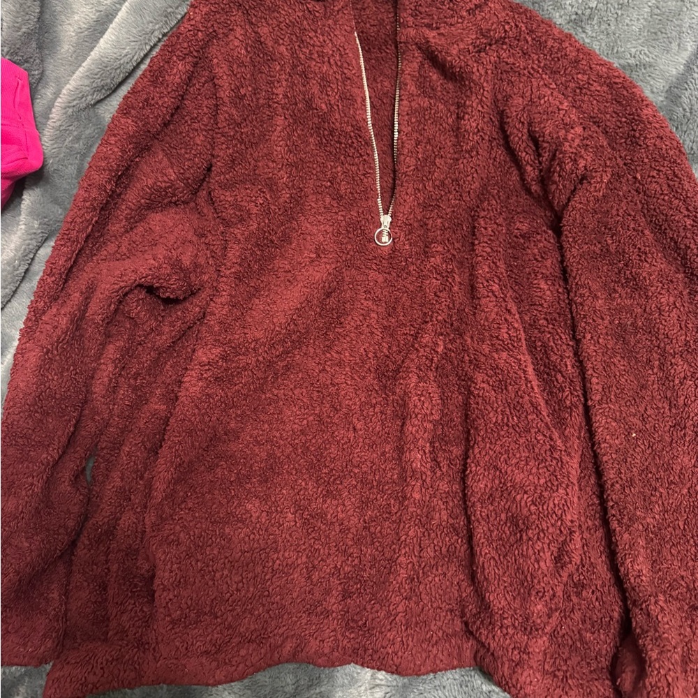 Express Plush Zip-Neck Pullover - Deep Wine